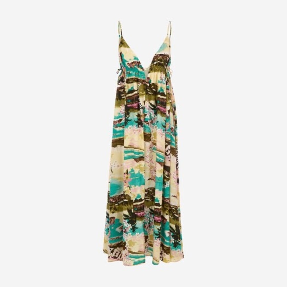 Label of Love Tropical Paradise Maxi Dress L Australia Beach Resort Adjustable